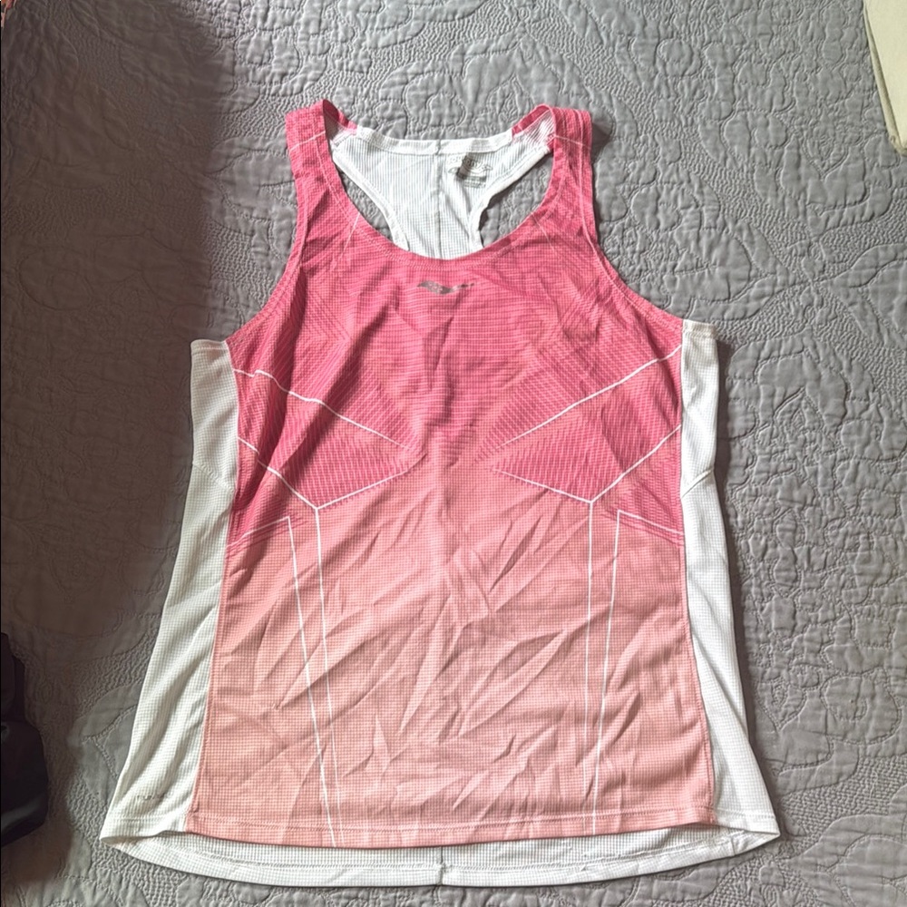 Sacony Women's Pink and White Tank Top